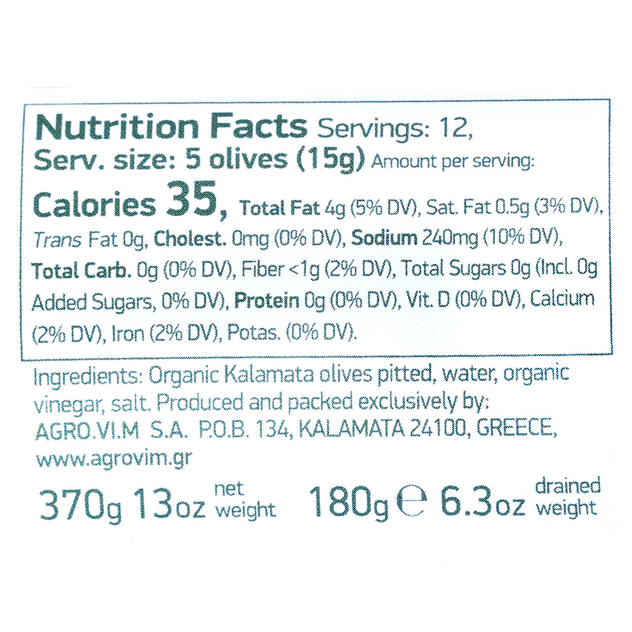 Iliada Organic Pitted Kalamata Olives 370g Glass Jar