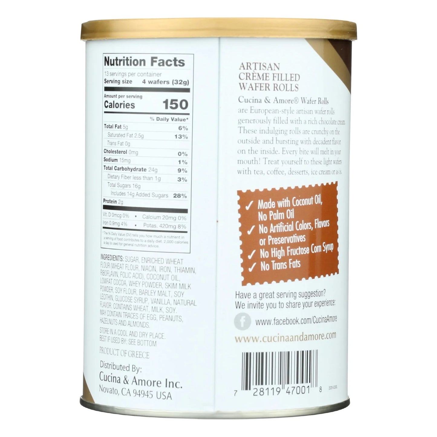 Cucina & Amore  Chocolate Wafer Rolls