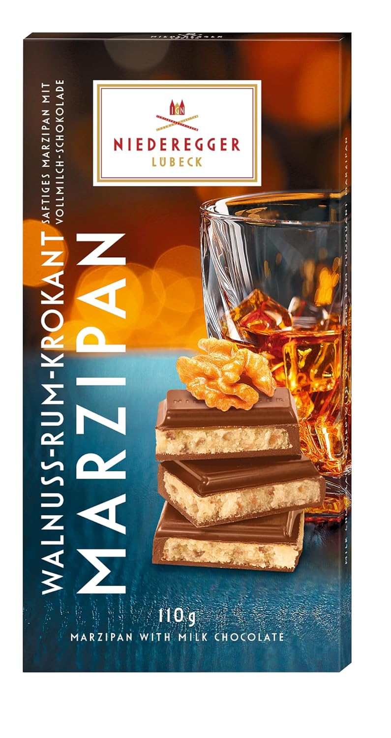 Niederegger Vollmilch Schokolade Walnuss Krokant Marzipan Tafel 110g (Milk Chocolate with Marzipan and Walnut)