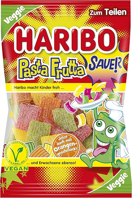 Haribo Pasta Frutta Fizz, Gummy Bears, Wine Gum, Fruit Gum, in a Bag, 175 g