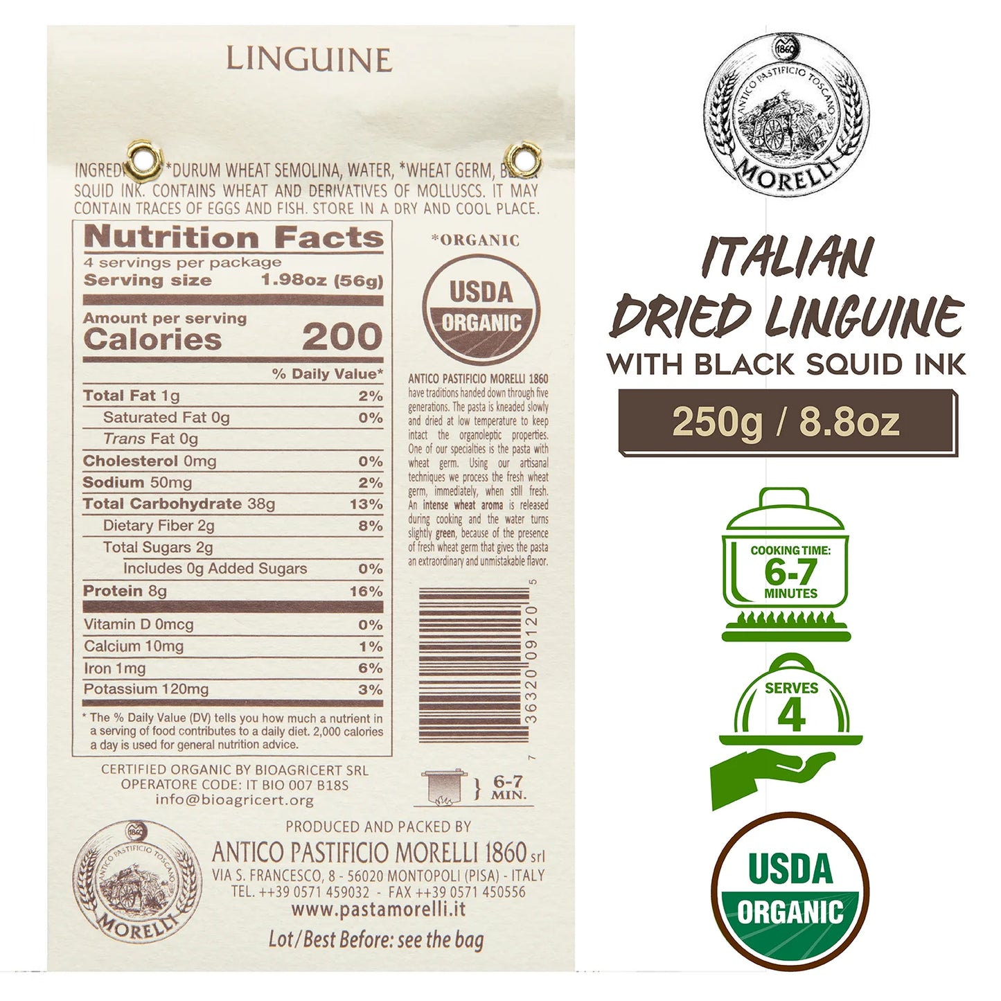 Organic Linguine Pasta with Squid Ink 8.8oz/250g