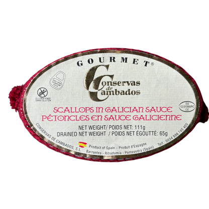 Gourmet Small Scallops in Galician Sauce - Vieiras en Salsa Gallega. Conservas de Cambados